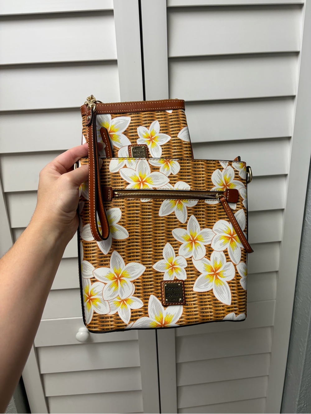 Dooney & Bourke Brown Crossbody with White & Yellow Floral Print